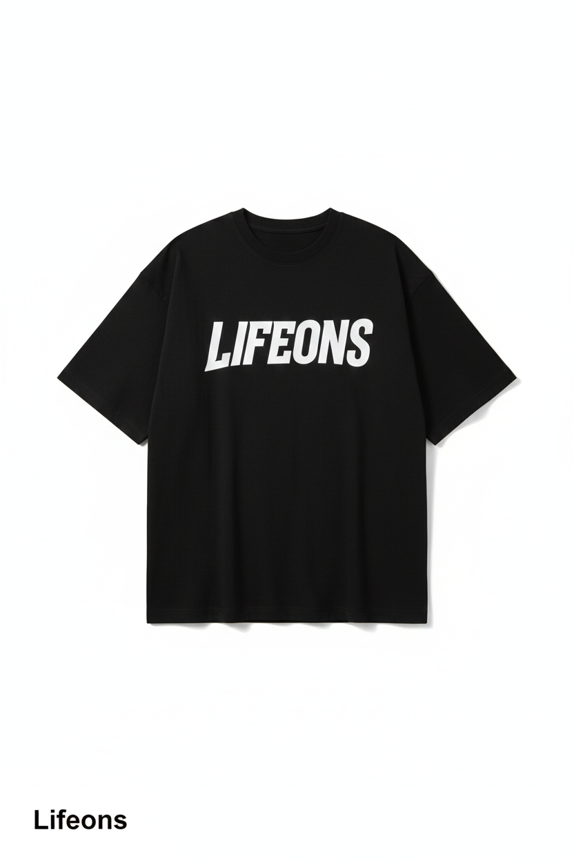 LIFEONS Oversized Black T-Shirt | Premium Streetwear Tee | Minimal Logo Edition