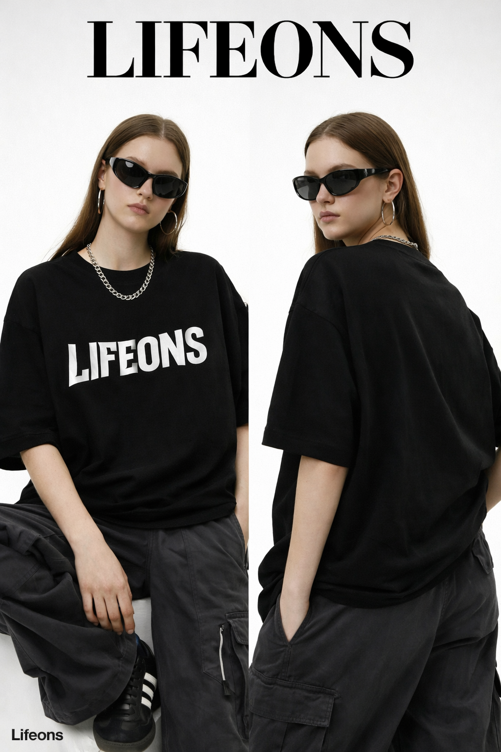 LIFEONS Oversized Black T-Shirt | Premium Streetwear Tee | Minimal Logo Edition