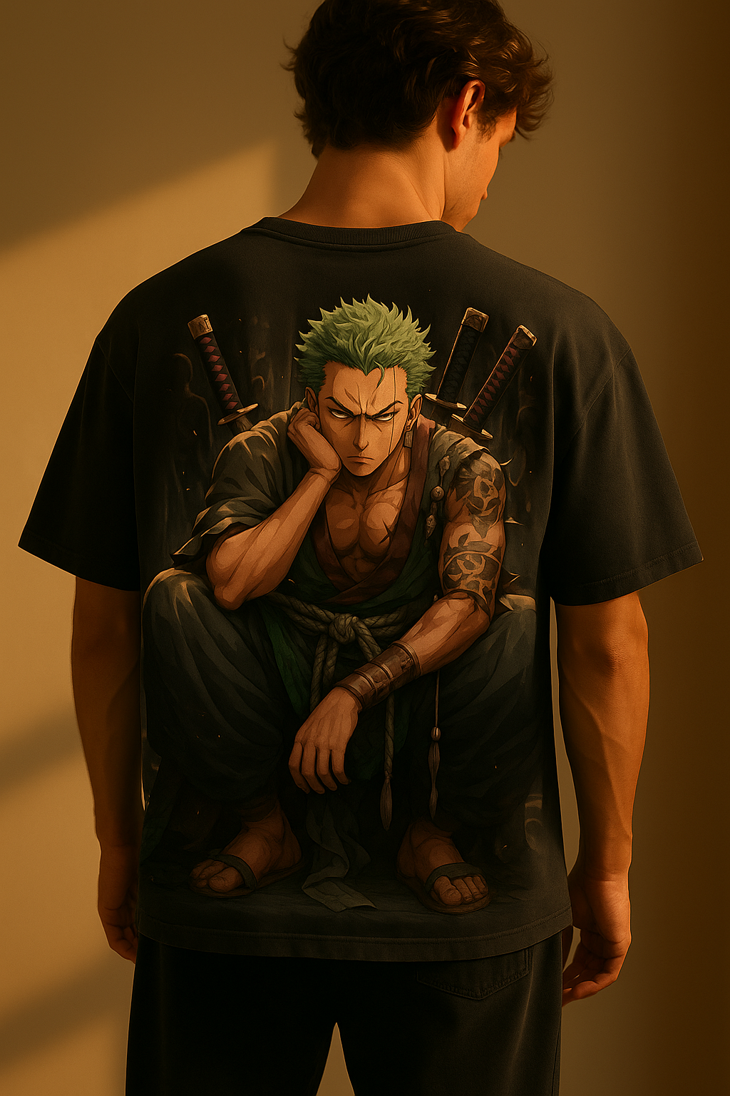 Pirate Hunter Oversized Black Tee – Zoro Edition