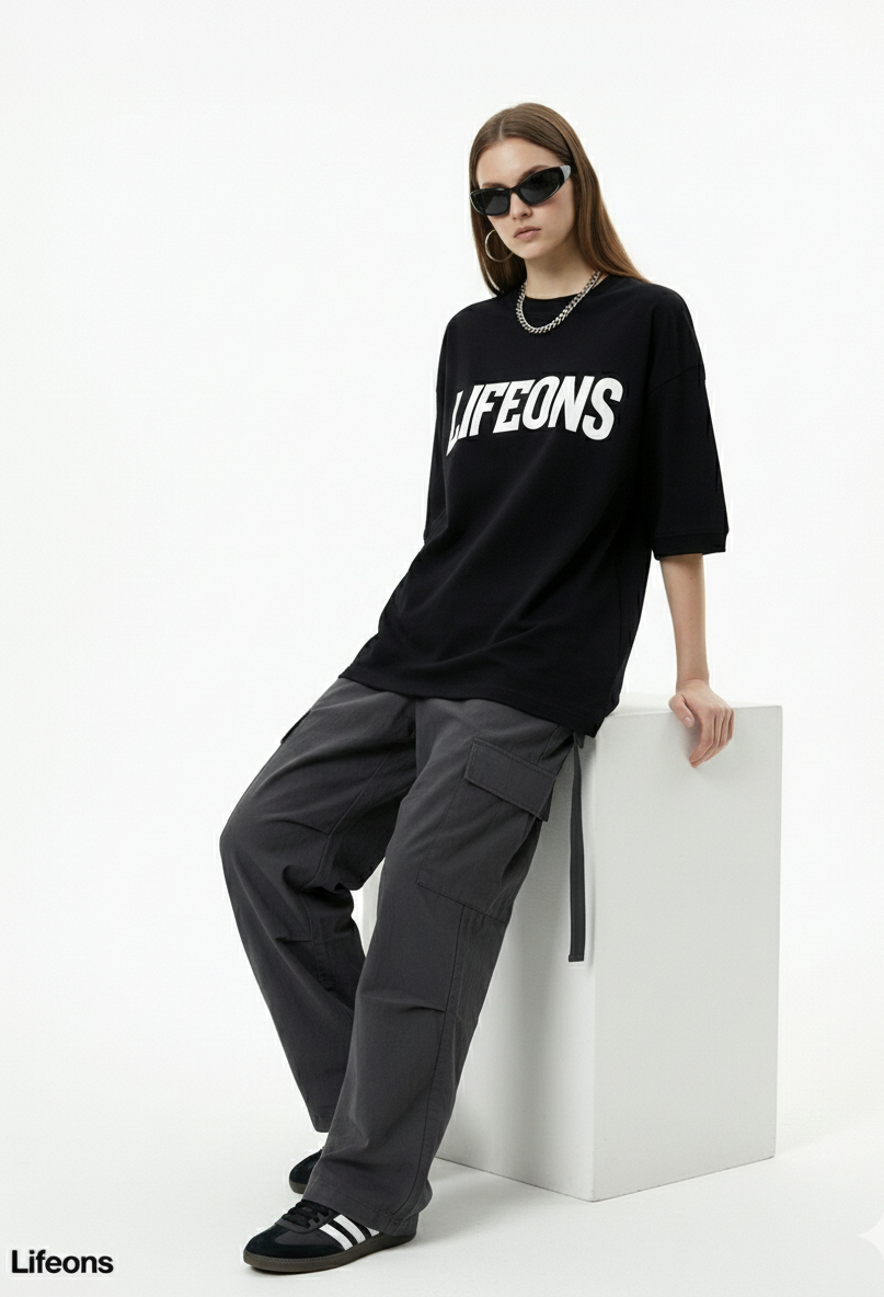 LIFEONS Oversized Black T-Shirt | Premium Streetwear Tee | Minimal Logo Edition