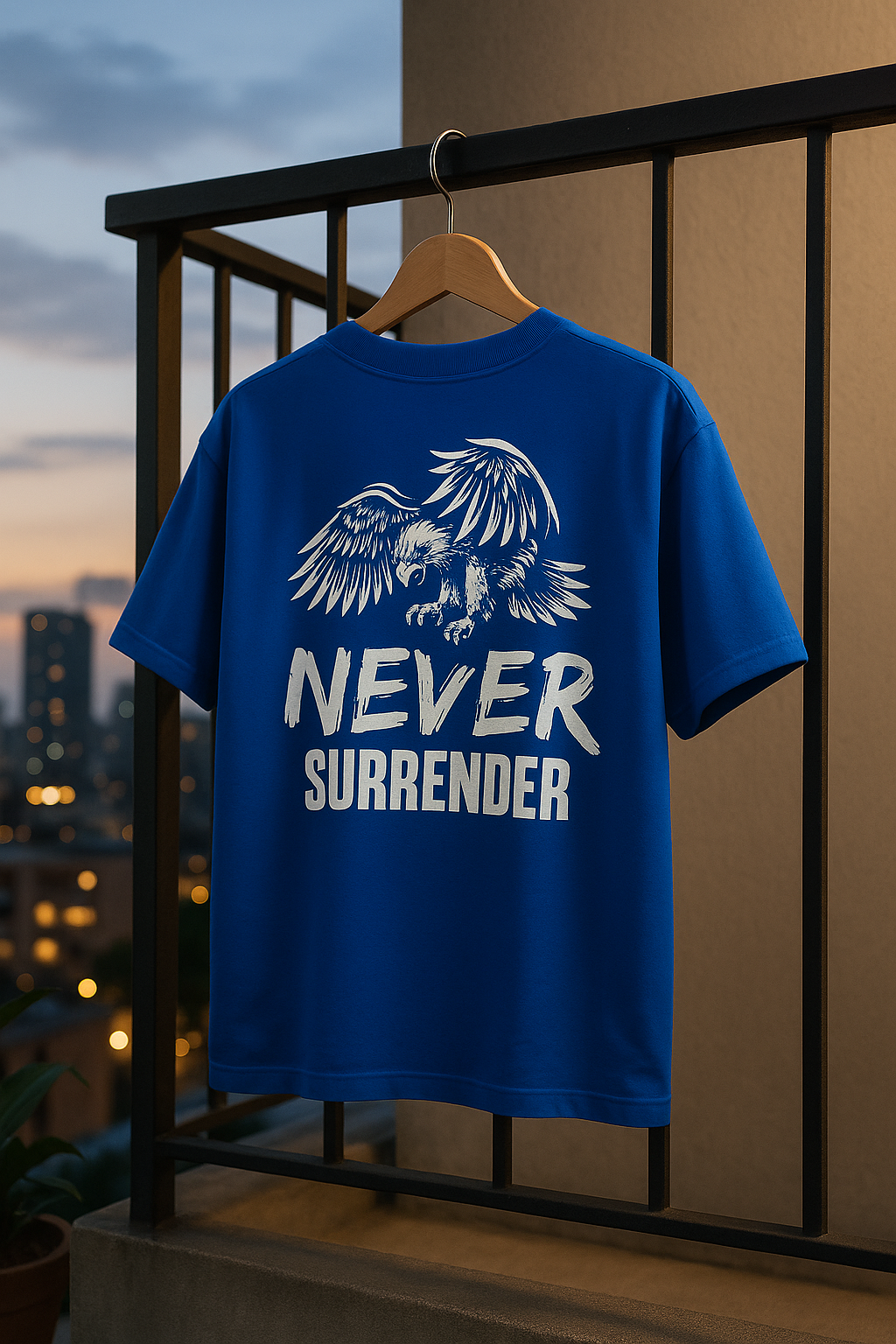 NEVER SURRENDER™ Oversized Graphic Tee — Royal Blue | LIFEONS®
